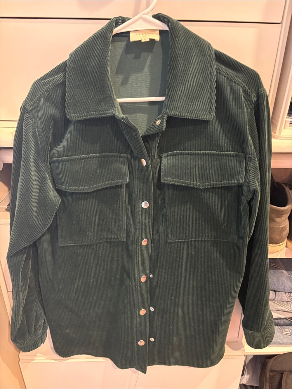Sézane Forest Green Corduroy Button-Up Jacket